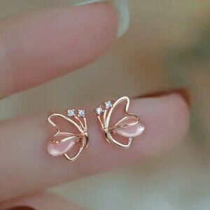 Butterfly 14k gold pink stud earrings